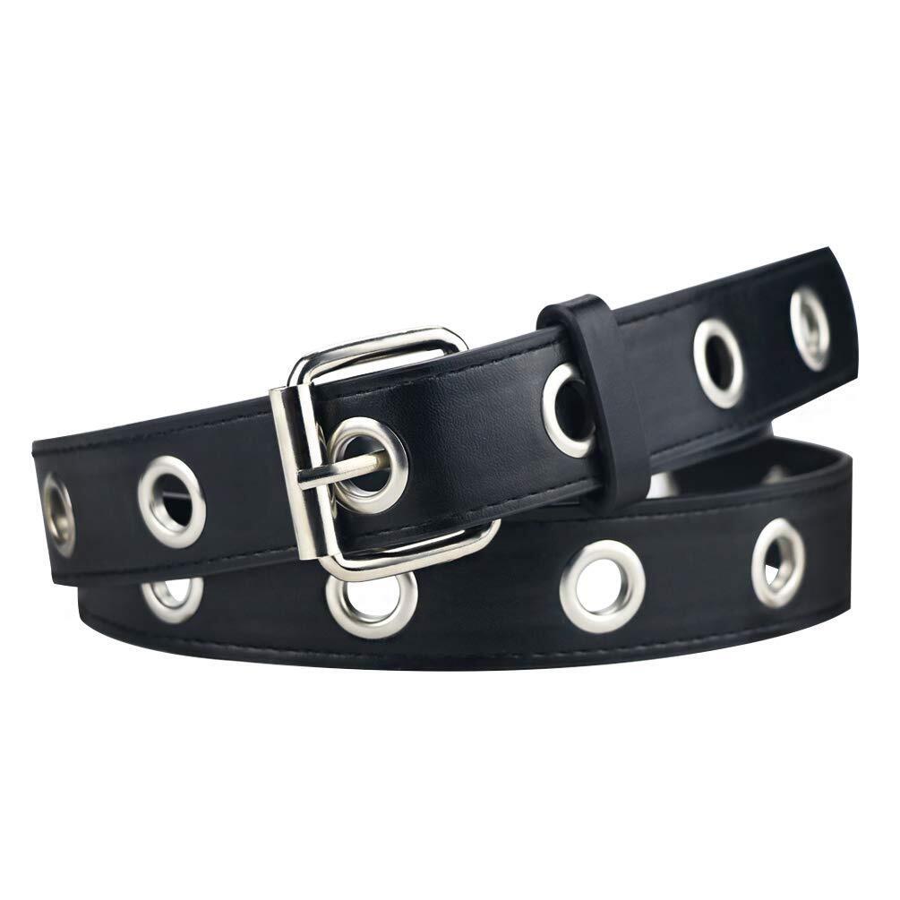 5741 Womens Belts, Studded Grommet Belt Punk Aesthetic Black Leather Belt